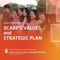 Hyperlinked button showing students smiling arm in arm and inviting you to learn more about SCARP's values and Strategic Plan